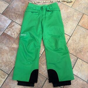 Marmot Bright Green Kids' ski pants with Black Cuffs